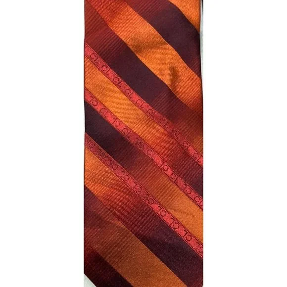 🆕CHRISTIAN LACROIX Orange Striped Monogrammed Silk Tie ITALY 60/ 3.7 NWOT